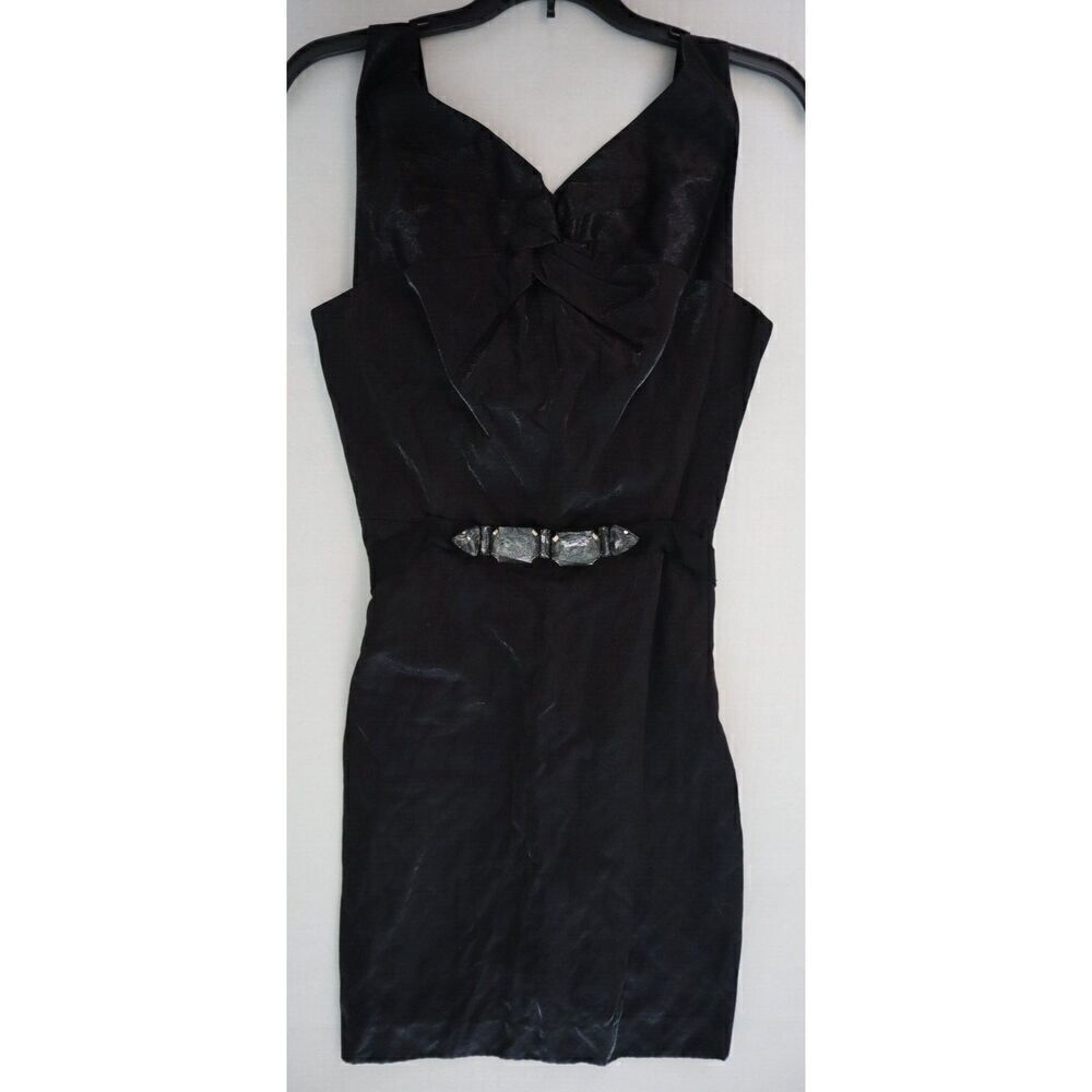 Charles Chang-Lima Women Sz 2 Black Metallic Rhinestone Belted Mini Shift Dress